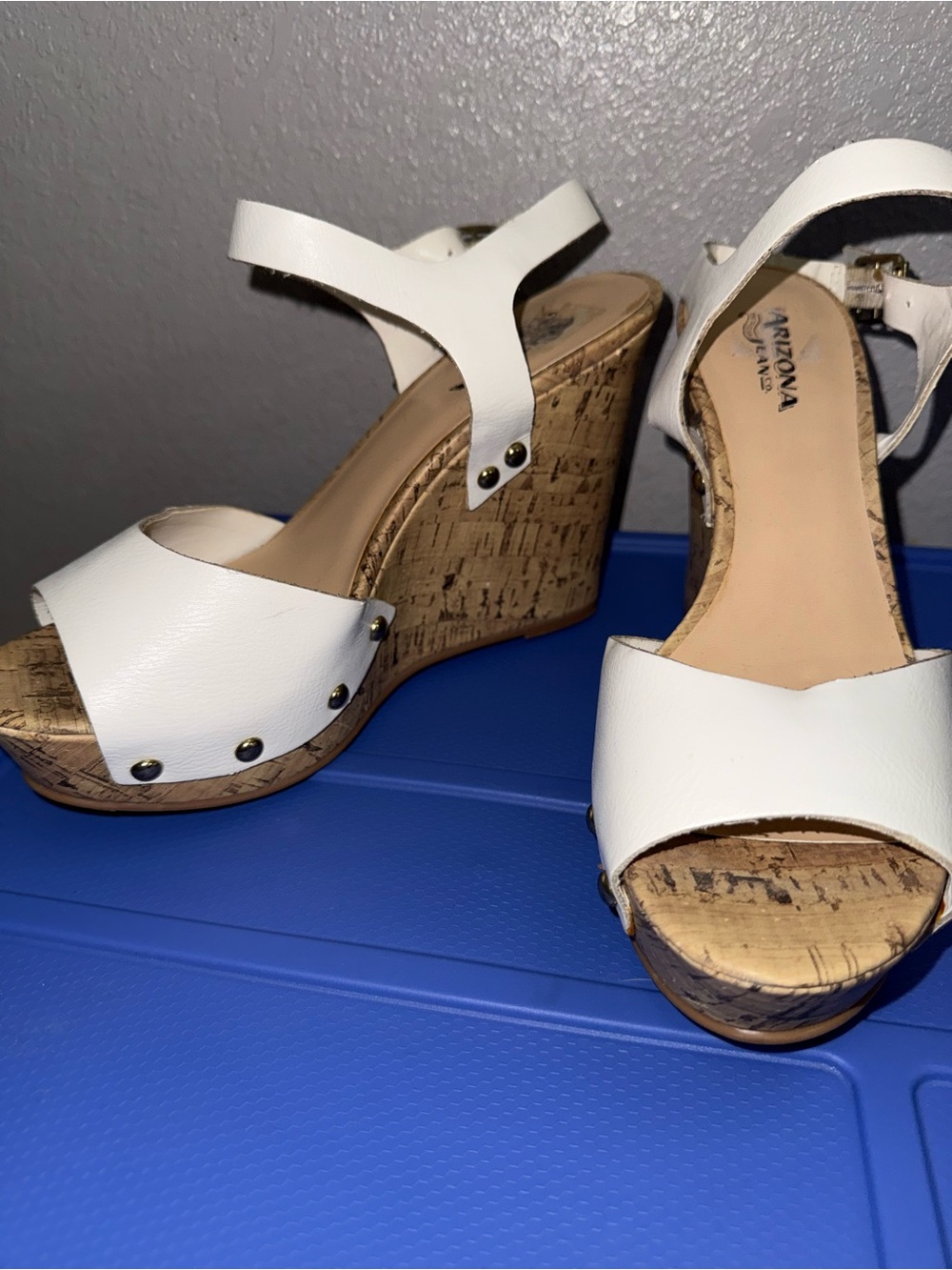 Arizona Jean Company White Cork Platform Wedge Sandals